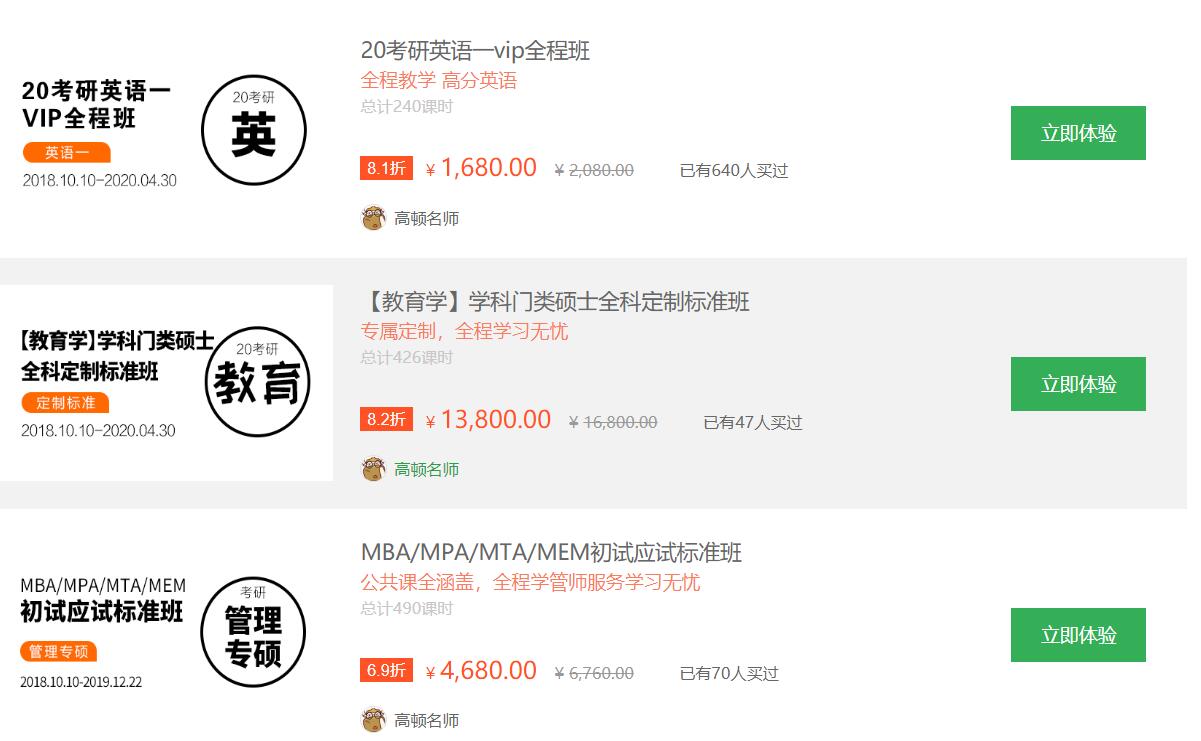 高頓網校考研培訓課程